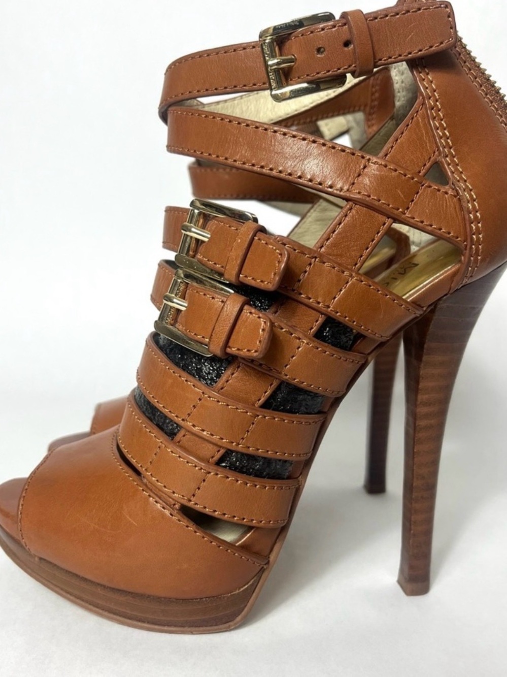 Michael Kors Berkley Leather Strappy Stiletto Heels Brown Sz 5.5 - Picture 6 of 13